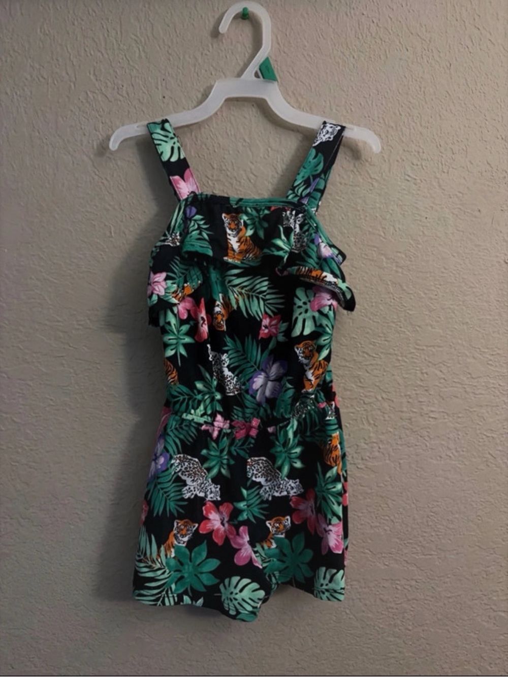 Kids Tropical Jungle  Print One-Piece Romper - Black & Green